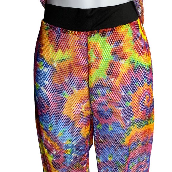 Love Crochet Knit Tie Dye Set M Rainbow Crop Top Elastic Waist Festival Cover Up - Picture 3 of 7